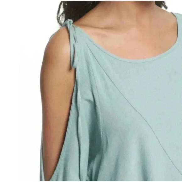 Free People Tunic Dress Top Size XS Mint Cold Shoulder Asymmetrical Hem Boho - Picture 4 of 13